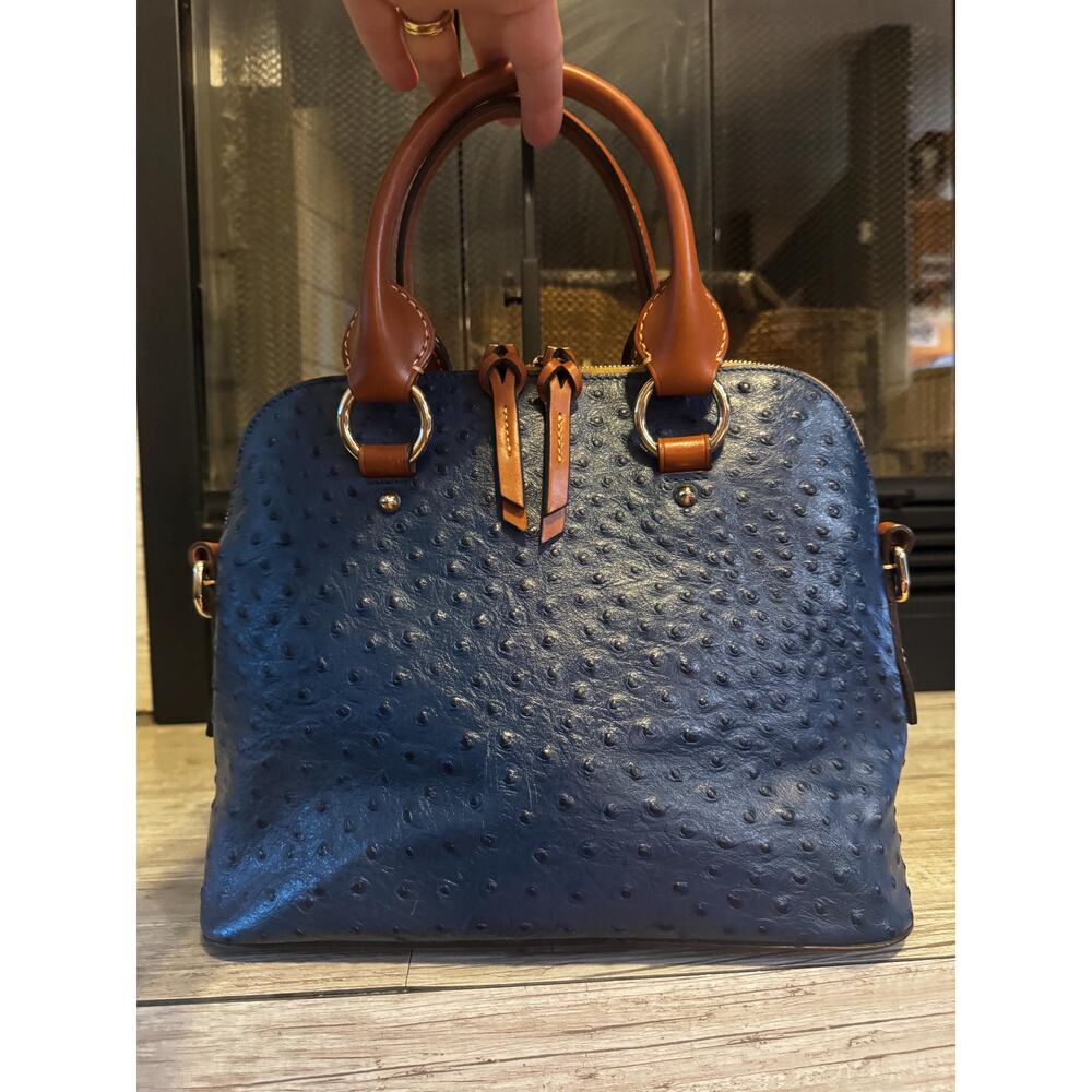 Two piece set- Dooney & Bourke Embossed Ostrich leather Satchel wallet teal blue - Picture 10 of 16